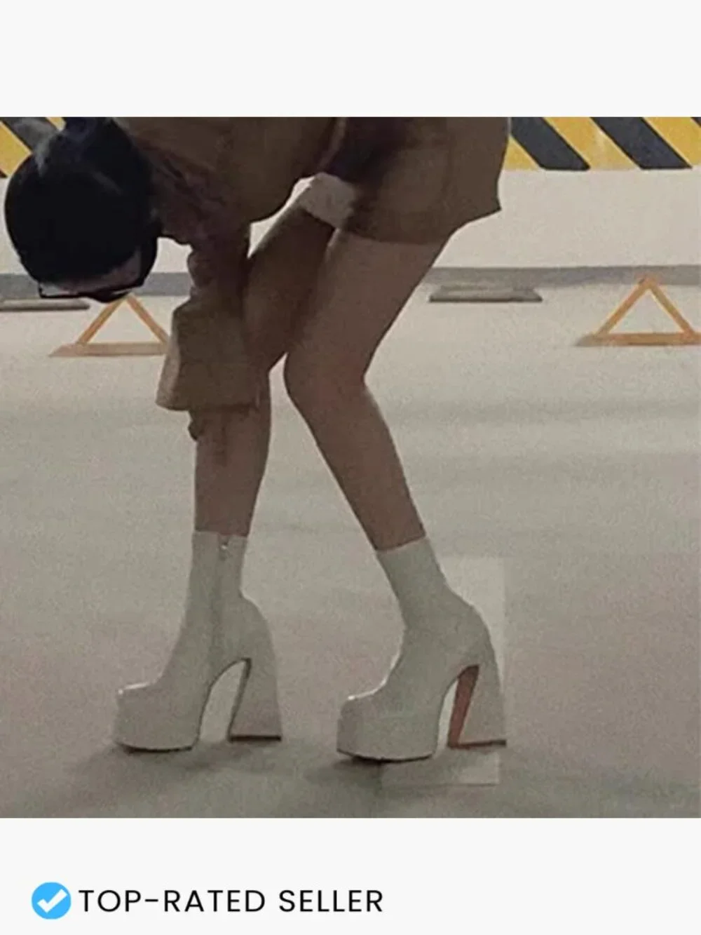 Platform Boots Mid Calf Chunky High Heel Square Toe Side Zipper Ankle Booties